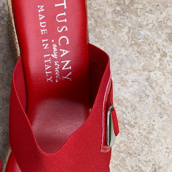Red Wedge Sandals by Tuscany Easy Street 9W - Picture 2 of 5